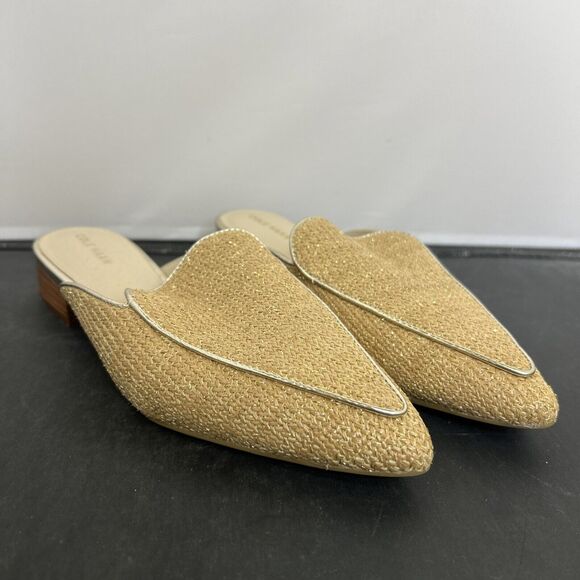 Cole Haan Gold Metallic Linen Piper Loafer Mule Size 6.5B VGUC Bnfts Charity - Picture 2 of 13